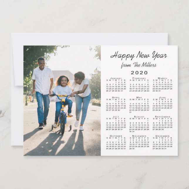 2020 Calendar Modern White 2 Photo Happy New Year Holiday Card (Front)