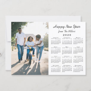 2020 Calendar Modern White 2 Photo Happy New Year Holiday Card
