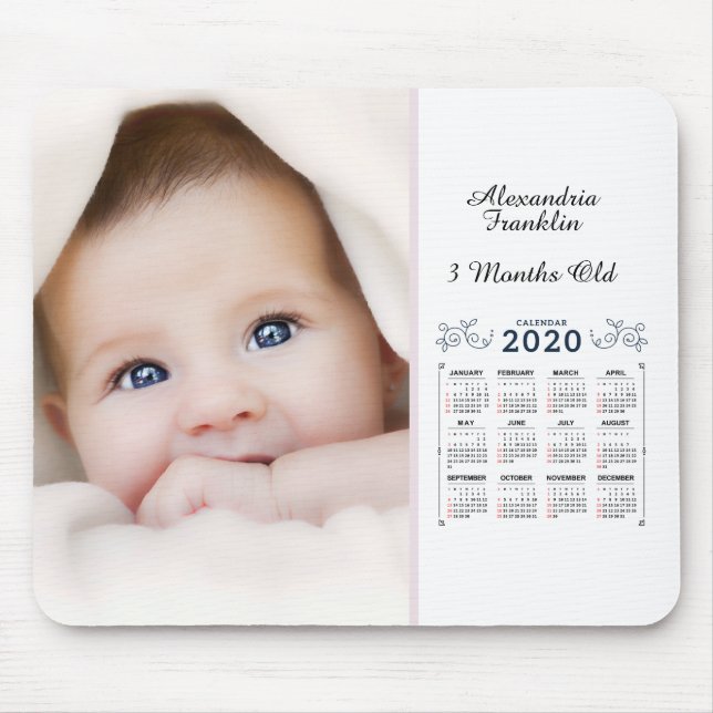 2020 Calendar Monthly Yearly Photo Personal Mouse Mat (Front)