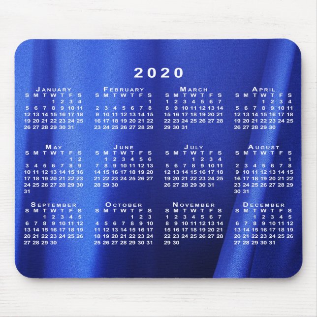 2020 Calendar on Abstract Blue Silk Custom Photo Mouse Mat (Front)