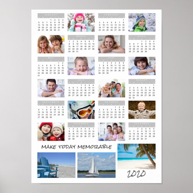 2020 Calendar Photo Collage Your Saying Grey Poster (Front)