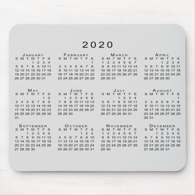 2020 Calendar Simple Grey and Black Mouse Mat (Front)