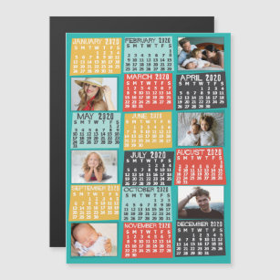 2020 Calendar Year Modern Custom Photo Collage Magnetic Invitation