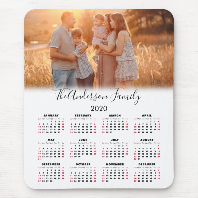 2020 Calendar Your Photo Family Name Mouse Mat (Front)