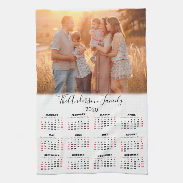 2020 Calendar Your Photo Family Name Tea Towel (Vertical)