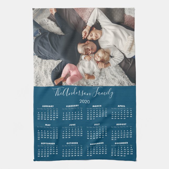 2020 Calendar Your Photo Family Name Tea Towel (Vertical)