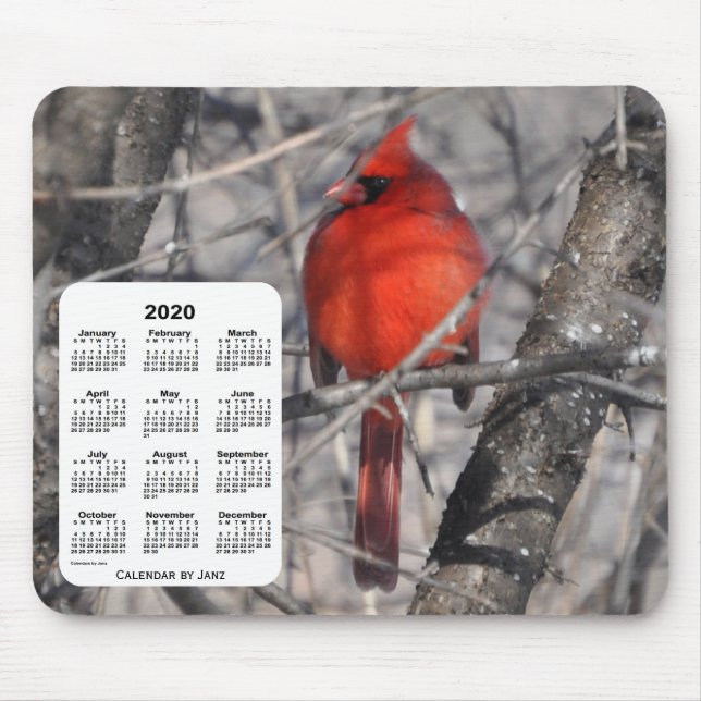 2020 Cardinal Bird Calendar by Janz Mouse Mat (Front)