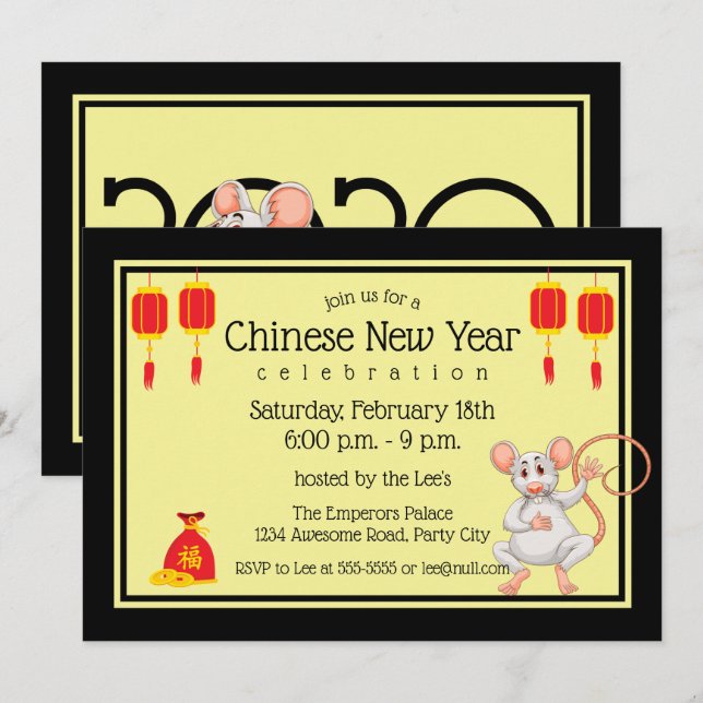 2020 Chinese New Year Cartoon Rat Invitation (Front/Back)