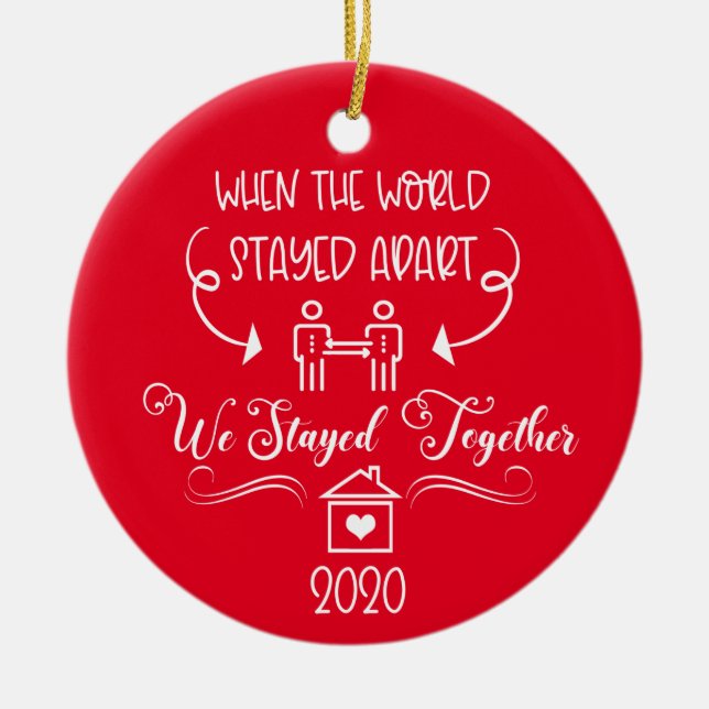 2020 Covid Couple Romantic Christmas Ceramic Tree Decoration (Front)