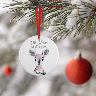 2020 Covid Funny Oh Deer What A Year Quote Ceramic Tree Decoration