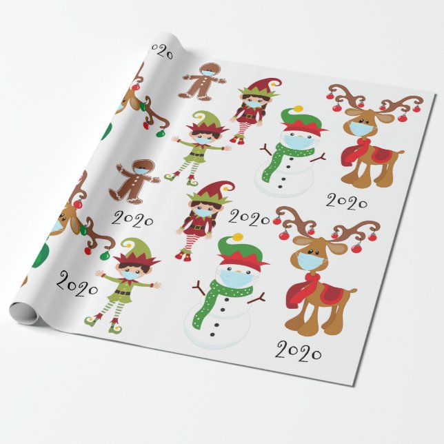 2020 Covid Quarnatine Christmas Face Mask Wrapping Paper (Unrolled)