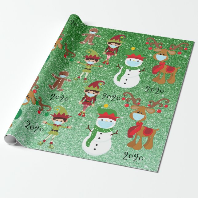 2020 Covid Quarnatine Christmas Face Mask Wrapping Paper (Unrolled)