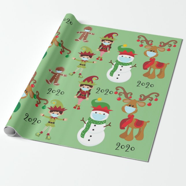 2020 Covid Quarnatine Christmas Face Mask Wrapping Paper (Unrolled)