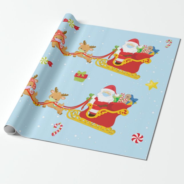 2020 Covid Santa Reindeer Christmas Face Mask Wrapping Paper (Unrolled)