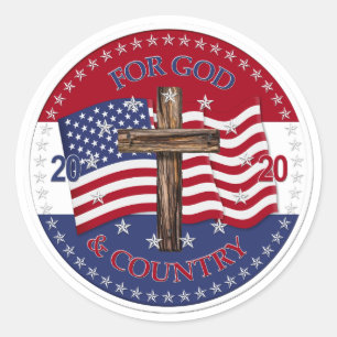 2020 For God and Country Cross And American Flag Classic Round Sticker