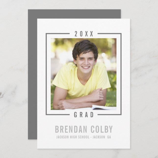 2020 GRAD INVITE photo frame modern charcoal grey (Front/Back)