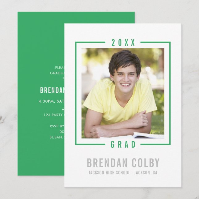 2020 GRAD INVITE photo frame modern kelly green (Front/Back)