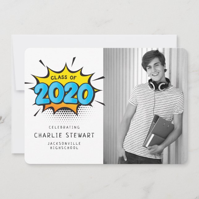 2020 GRAD PARTY comic book typography fun graduate Thank You Card (Front)