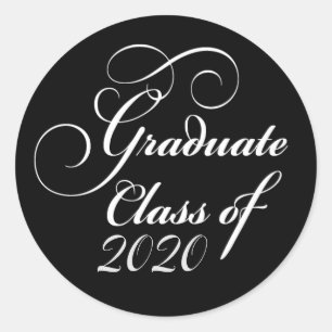 2020 Graduate Elegant Black White Envelope Classic Round Sticker