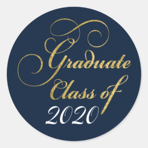 2020 Graduate Elegant Gold Blue Party Thanks Classic Round Sticker