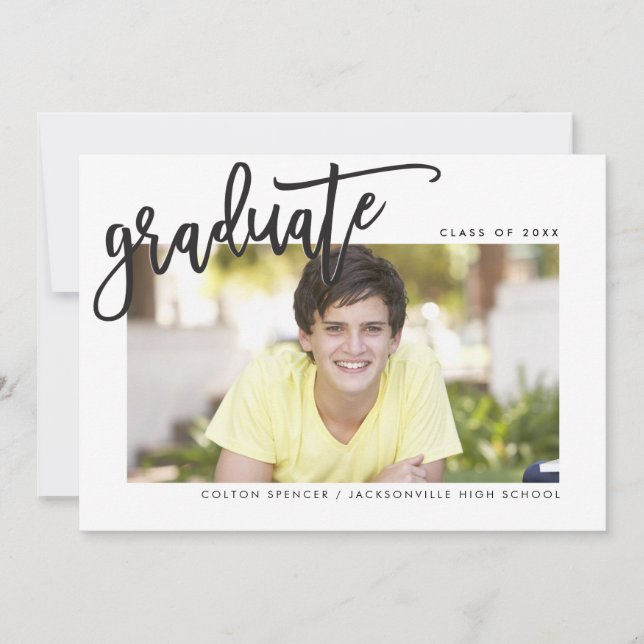 2020 GRADUATE modern lettered overlay black Thank You Card (Front)