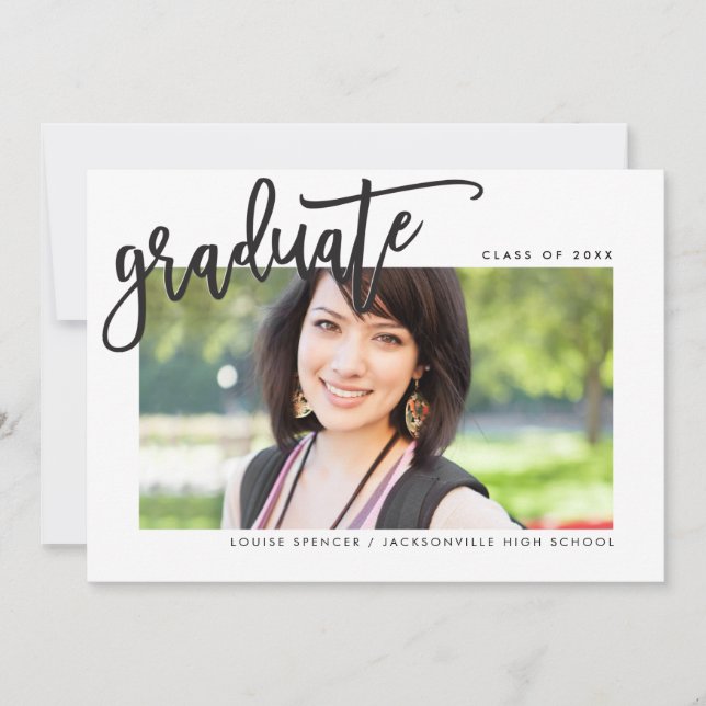 2020 GRADUATE modern lettered overlay chic black Thank You Card (Front)