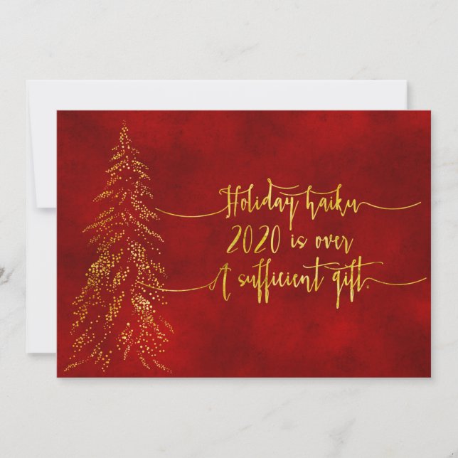 2020 HAIKU FUNNY HOLIDAY CARD | Red Gold Foil Tree (Front)