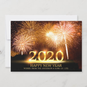 2020 Happy New Year Elegant Fireworks Greeting Holiday Card