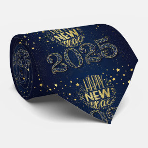 2020 Happy New Year Gold on Deep Navy Blue Tie