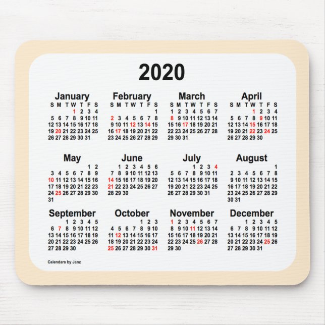 2020 Holiday Calendar by Janz Almond Mouse Mat (Front)