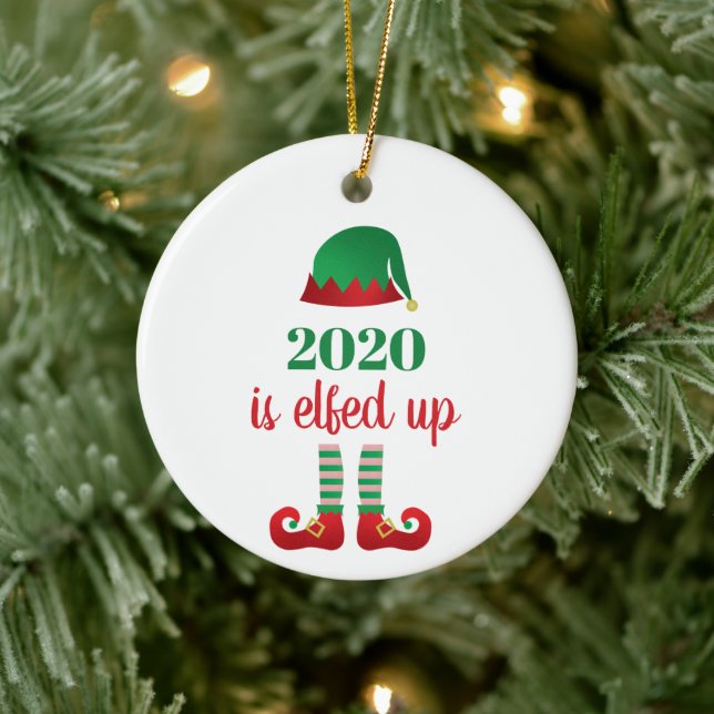 2020 Is Elfed Up Funny Christmas Saying Green Ceramic Tree Decoration (Tree)