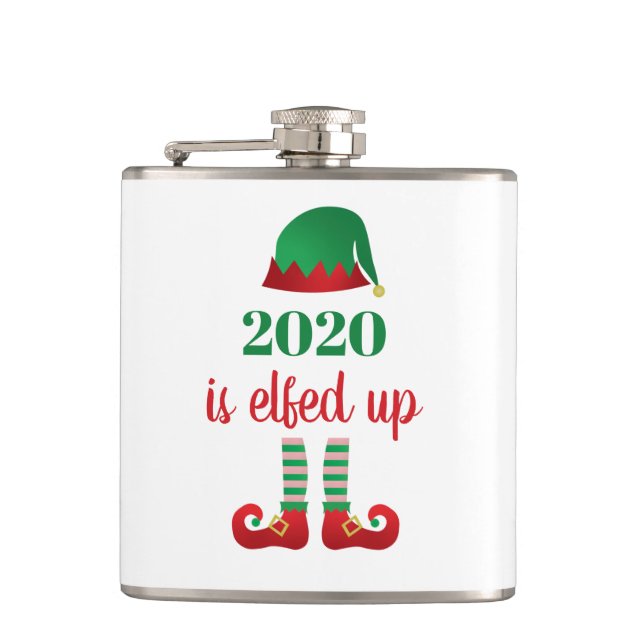 2020 Is Elfed Up Funny Christmas Saying Green Hip Flask (Front)