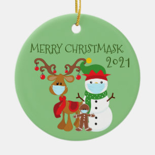 2020 Merry Christmask Reindeer Quarantine Ceramic Tree Decoration