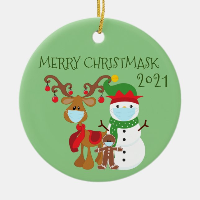 2020 Merry Christmask Reindeer Quarantine Ceramic Tree Decoration (Front)