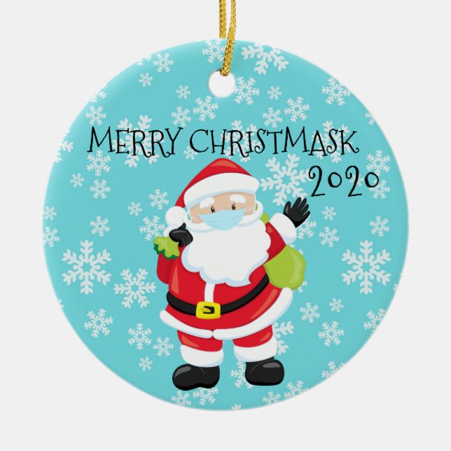 2020 Merry Christmask Santa Quarantine Ceramic Tree Decoration (Front)