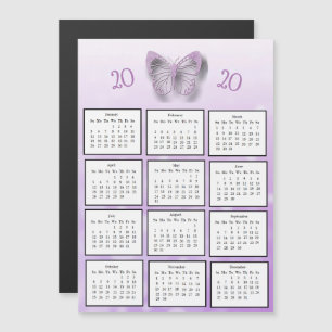 2020 Mini Calendar Purple Butterfly Magnetic Invitation