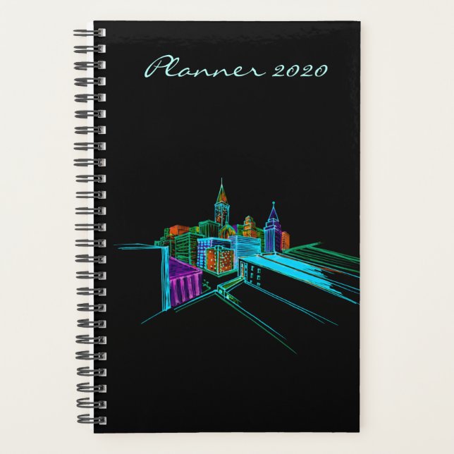2020 Modern Planner Black Vibrant City Art (Front)