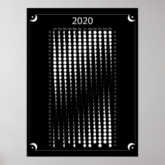 2020 Moon Calendar - Black Poster