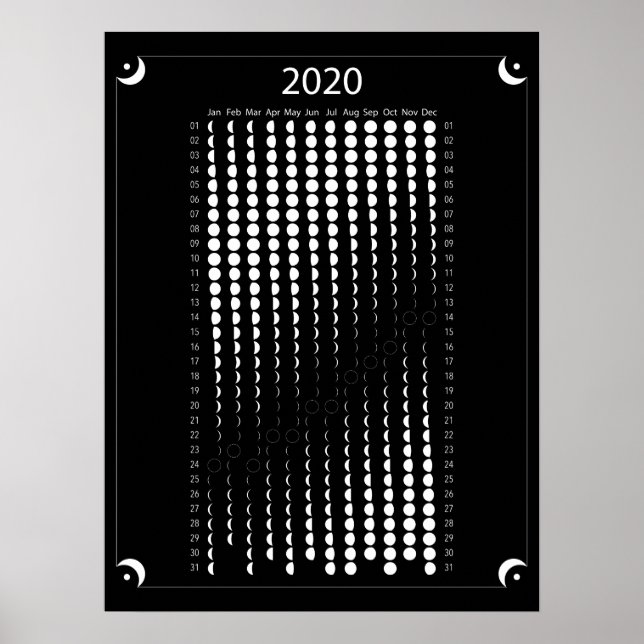 2020 Moon Calendar - Black Poster (Front)