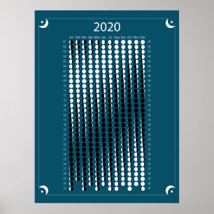 2020 Moon Calendar - Blue Poster