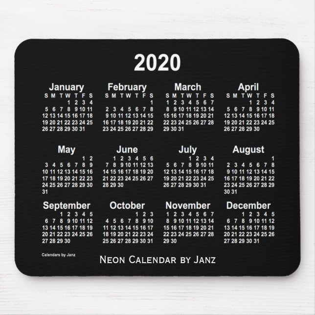 2020 Neon White Calendar by Janz Mouse Mat (Front)