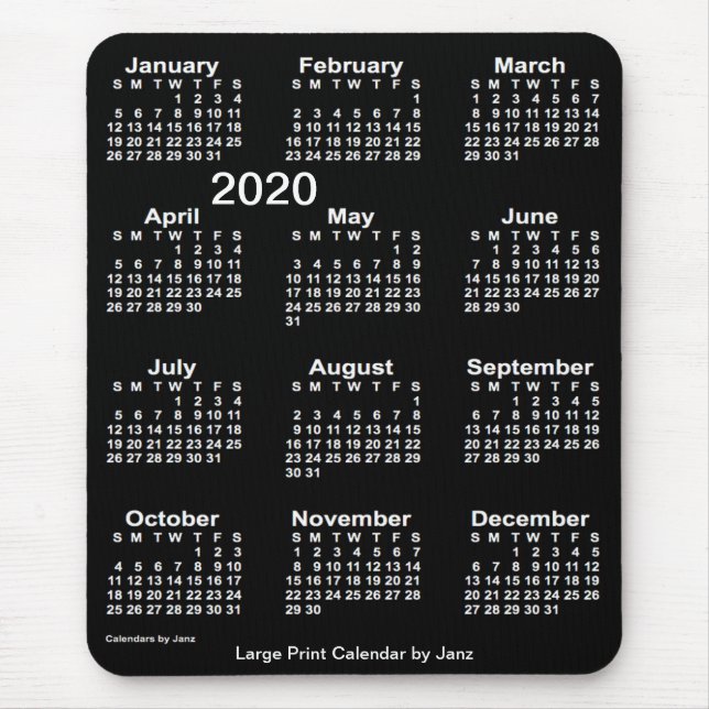 2020 Neon White Large Print Calendar by Janz Mouse Mat (Front)
