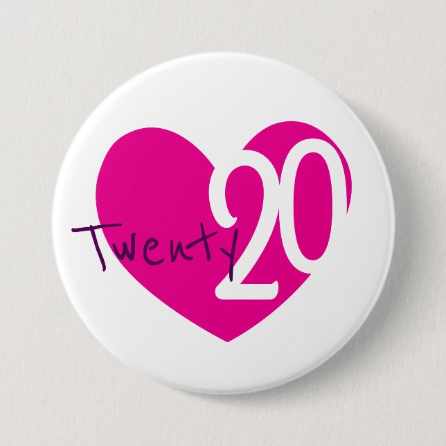 2020 new year love heart pink twenty 20 7.5 cm round badge (Front)