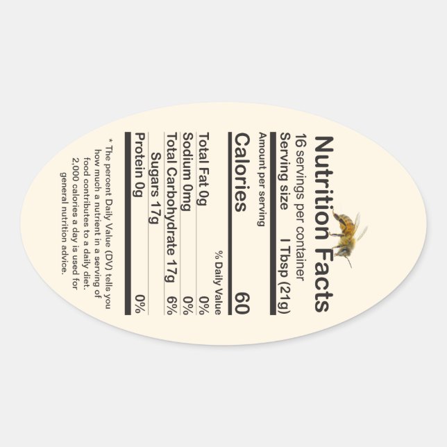 2020 Oval Bee Honey Nutrition Facts Label Yellow  (Front)
