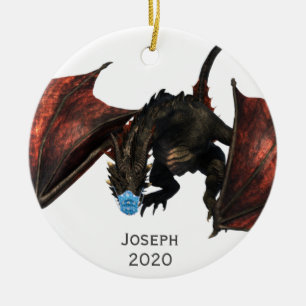 2020 Personalised Red Dragon with Face mask Ceramic Tree Decoration
