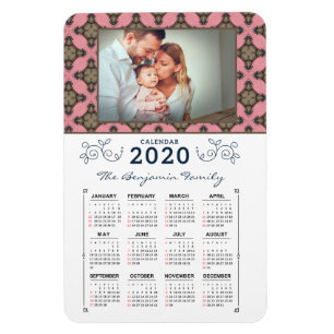 2020 Photo Personalise Pink Pattern Calendar Magnet
