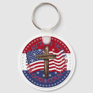 2020 Pray The Vote For God And Country Cross Flag Key Ring