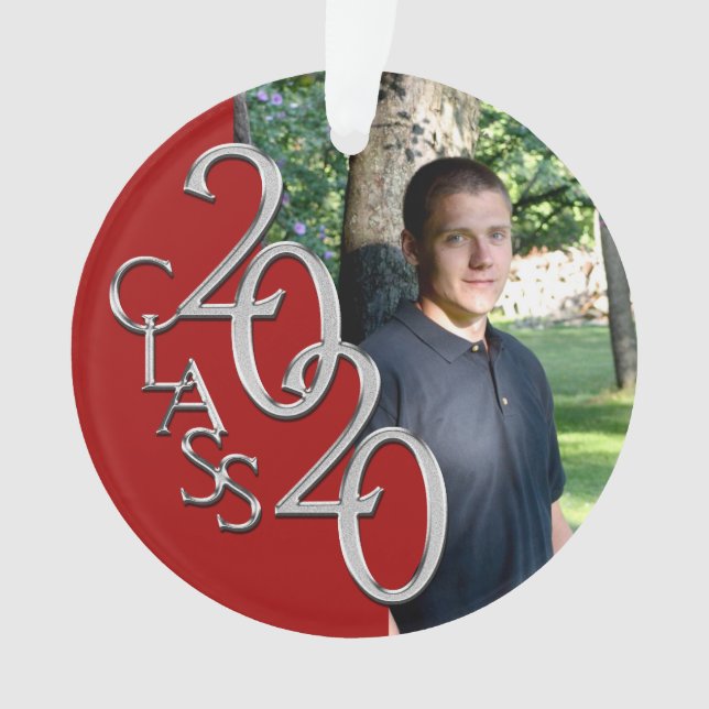 2020 Red and Silver Graduation Photo Ornament (Front)