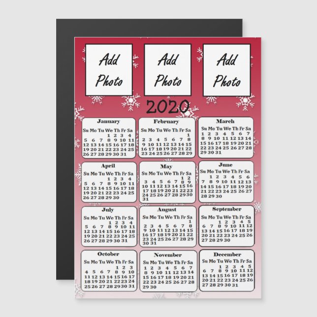 2020 Red Snowflakes Photo Calendar Magnetic Invitation (Front/Back)