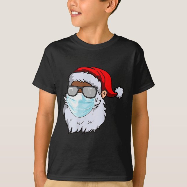 2020 Santa With Face Mask Black African American C T-Shirt (Front)